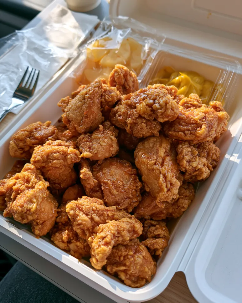 노릇한 후라이드치킨을 담은 모습 예시